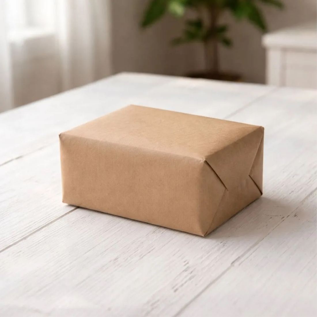 Discreet kraft paper parcel with no mention of the contents